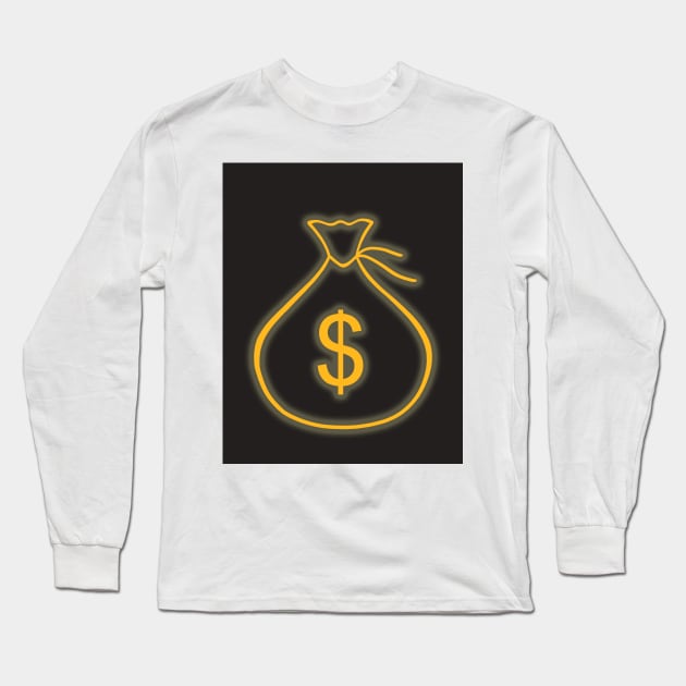 Money bag. Neon light glow. Business finance concept. Long Sleeve T-Shirt by Nalidsa